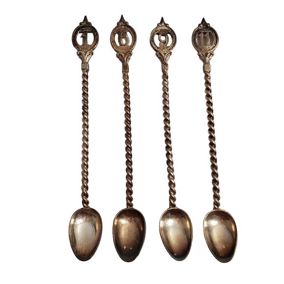Antique 4 Pc Nickel Silver Coffee Spoon Twist Handle Numbered C.R. Carlstrom - Picture 13 of 14